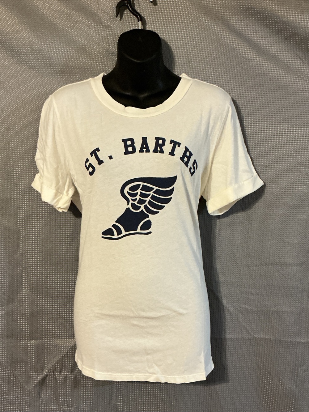 Anthropologie White Tee with Navy St. Barths Logo